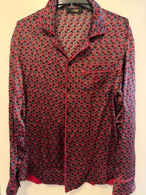 MCM Red and Black Geometric Print Silk Shirt